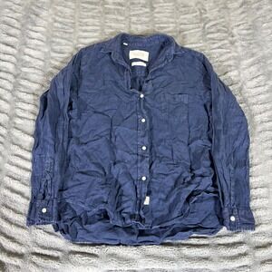Grayson The Hero Navy Blue 100% Linen Button Down Shirt Womens Size 02 Medium